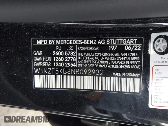 2022 Mercedes-Benz E 450 z VIN W1KZF5KB8NB092932, wystawiony jako IAAI lot #42052966 z przebiegiem 57 176 mil mil oraz . Historia ofert i sprzedaży dostępna na DreamBid. Obrazek 9.