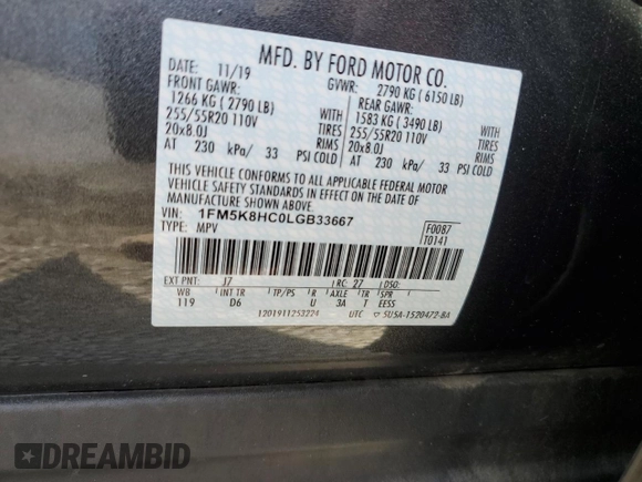 2020 Ford Explorer Platinum with VIN 1FM5K8HC0LGB33667, listed as a Copart auction lot 47372285 with 37,646 mi miles and Salvage Title. Bid and sale history available at carsss.com. Image 15.