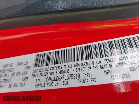 2015 Jeep Wrangler Unlimited Sport with VIN 1C4HJWDGXFL575918, listed as a IAAI auction lot 42349494 with Not provided miles and . Bid and sale history available at DreamBid. Image 9.