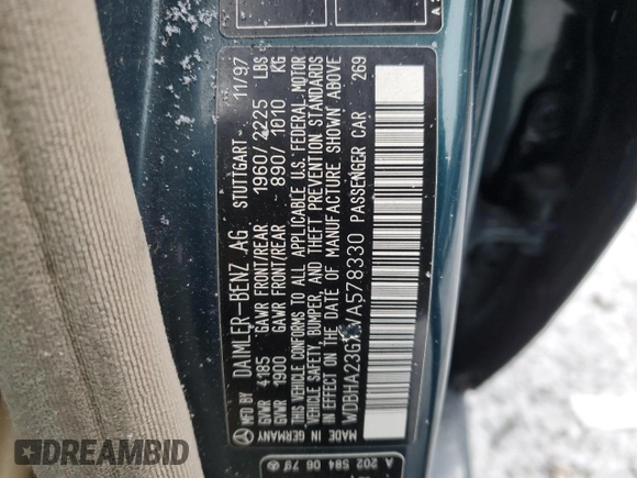 1998 Mercedes-Benz C 230/260/280/320 z VIN WDBHA23G7WA578330, wystawiony jako Copart lot #58569875 z przebiegiem Nie podano mil oraz Nie do naprawy • Non repairable. Historia ofert i sprzedaży dostępna na DreamBid. Obrazek 13.