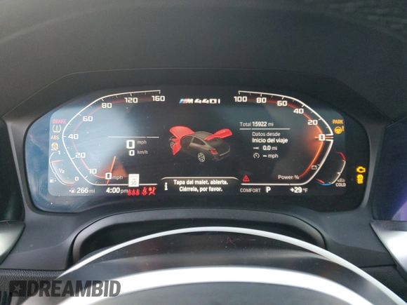 2022 BMW 4 Series M440i xDrive z VIN WBA13AW01NFM58124, wystawiony jako Copart lot #85731994 z przebiegiem 15 922 mil mil oraz Szkoda całkowita • Salvage title. Historia ofert i sprzedaży dostępna na DreamBid. Obrazek 9.