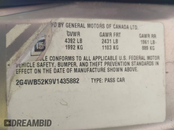 1997 Buick Regal LS with VIN 2G4WB52K9V1435882, listed as a IAAI auction lot 42135703 with 64,434 mi miles. Bid and sale history available at carsss.com. Image 9.