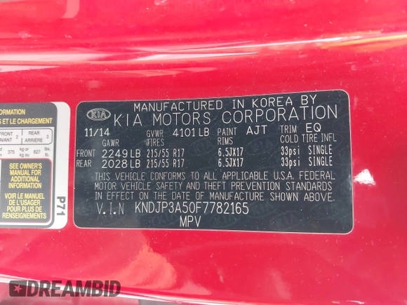 2015 Kia Soul + with VIN KNDJP3A50F7782165, listed as a IAAI auction lot 42035709 with 168,956 mi miles. Bid and sale history available at carsss.com. Image 9.