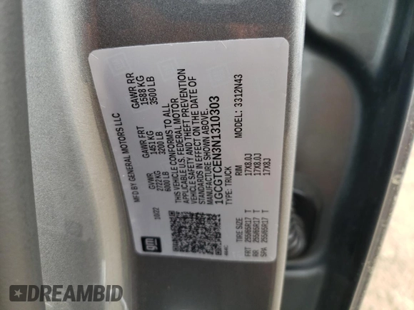 2022 Chevrolet Colorado 4WD LT with VIN 1GCGTCEN3N1310303, listed as a Copart auction lot 59660965 with 27,089 mi miles and Salvage title. Bid and sale history available at DreamBid. Image 12.