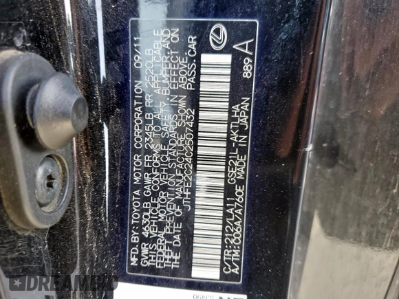 2012 Lexus IS 350 C z VIN JTHFE2C24C2507432, wystawiony jako Copart lot #49675515 z przebiegiem 133 663 mil mil oraz Szkoda całkowita • Salvage title. Historia ofert i sprzedaży dostępna na DreamBid. Obrazek 15.