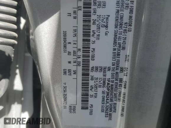 2018 Ford Focus Titanium with VIN 1FADP3N24JL326253, listed as a Copart auction lot 57757835 with 75,579 mi miles and Salvage title. Bid and sale history available at DreamBid. Image 12.