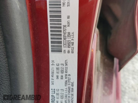 2015 Chrysler 200 Limited z VIN 1C3CCCAB3FN576736, wystawiony jako Copart lot #52708175 z przebiegiem 137 417 mil mil oraz Szkoda całkowita • Salvage title. Historia ofert i sprzedaży dostępna na DreamBid. Obrazek 13.
