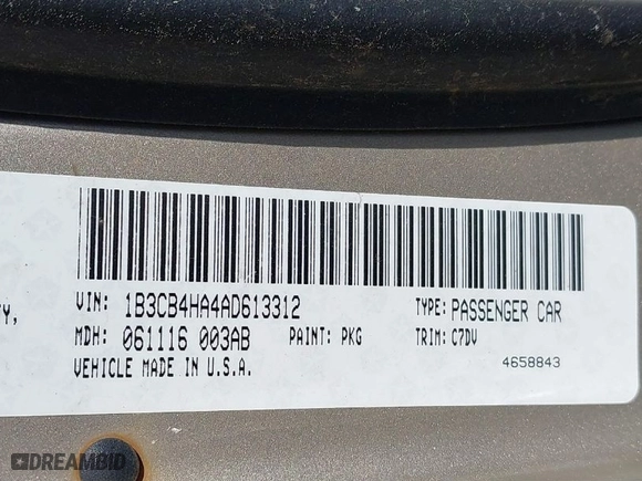 2010 Dodge Caliber SXT with VIN 1B3CB4HA4AD613312, listed as a IAAI auction lot 41746603 with 180,606 mi miles. Bid and sale history available at carsss.com. Image 9.