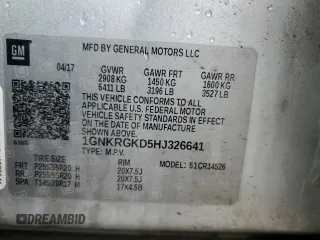 2017 Chevrolet Traverse LT with VIN 1GNKRGKD5HJ326641, listed as a Copart auction lot 47470965 with 147,367 mi miles and Non Repairable. Bid and sale history available at DreamBid. Image 13.