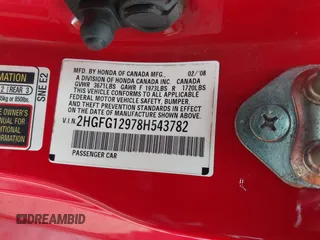 2008 Honda Civic Cpe EX-L with VIN 2HGFG12978H543782, listed as a IAAI auction lot 42116673 with 70,690 mi miles. Bid and sale history available at carsss.com. Image 9.