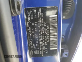 2022 Hyundai Venue SEL with VIN KMHRC8A30NU201933, listed as a Copart auction lot 52323305 with 43,752 mi miles and Salvage title. Bid and sale history available at DreamBid. Image 14.