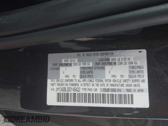 2013 Mazda 5 Sport with VIN JM1CW2BL8D0145422, listed as a IAAI auction lot 42823178 with 161,899 mi miles and . Bid and sale history available at DreamBid. Image 9.