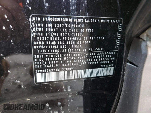 2018 Volkswagen Tiguan SEL with VIN 3VV3B7AX2JM137890, listed as a Copart auction lot 48318645 with 112,602 mi miles and Salvage title. Bid and sale history available at DreamBid. Image 13.