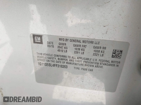 2015 Chevrolet Malibu LT with VIN 1G11D5SL4FF318263, listed as a IAAI auction lot 41832700 with 88,342 mi miles and . Bid and sale history available at DreamBid. Image 9.