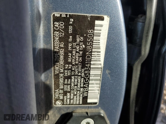 2001 BMW 7 Series 740iA with VIN WBAGG83411DN85508, listed as a Copart auction lot 42105654 with 167,797 mi miles and Non Repairable. Bid and sale history available at carsss.com. Image 13.