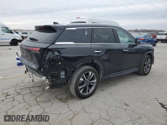 2024 Infiniti QX60 Luxe with VIN 5N1DL1FS9RC355103, listed as a Copart auction lot 45352875 with 9,460 mi miles and Salvage title. Bid and sale history available at DreamBid. Image 3.