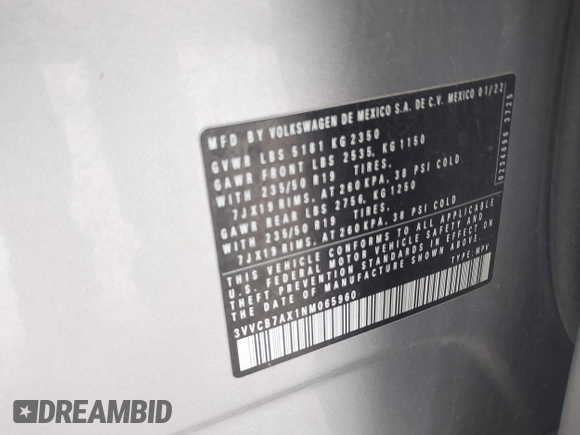 2022 Volkswagen Tiguan SE R-Line Black с VIN 3VVCB7AX1NM065960, выставлен на аукционе IAAI как лот 42149626 с пробегом 71 698 миль миль и . История ставок и продаж доступна на DreamBid. Изображение 9.
