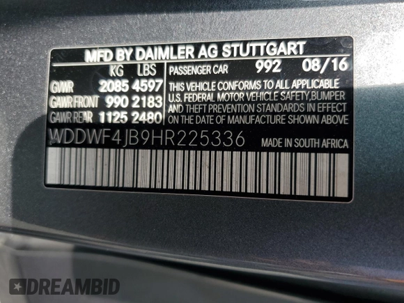 2017 Mercedes-Benz C 300 with VIN WDDWF4JB9HR225336, listed as a Copart auction lot 51350835 with 94,618 mi miles and Salvage title. Bid and sale history available at DreamBid. Image 13.