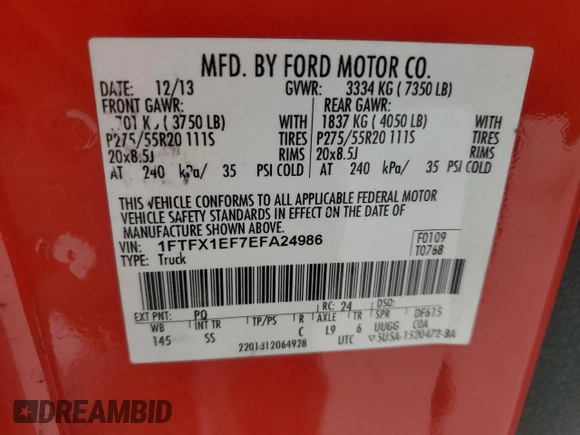 2014 Ford F-150 XL with VIN 1FTFX1EF7EFA24986, listed as a Copart auction lot 52297225 with 317,615 mi miles and Clean Title. Bid and sale history available at carsss.com. Image 12.