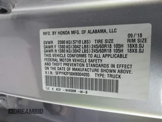2019 Honda Ridgeline RTL with VIN 5FPYK2F50KB004055, listed as a IAAI auction lot 41576975 with 128,620 mi miles and . Bid and sale history available at DreamBid. Image 9.