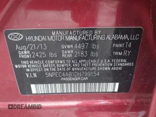 2013 Hyundai Sonata Limited with VIN 5NPEC4AB1DH799154, listed as a IAAI auction lot 42237944 with 105,188 mi miles and . Bid and sale history available at carsss.com. Image 9.