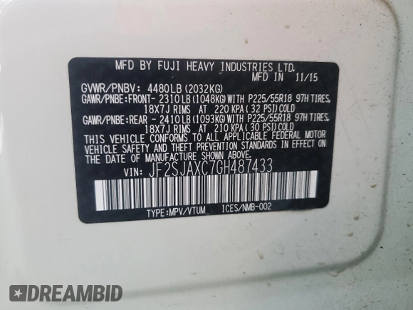 2016 Subaru Forester 2.5i Touring with VIN JF2SJAXC7GH487433, listed as a Copart auction lot 50386655 with 151,407 mi miles and Salvage Title. Bid and sale history available at carsss.com. Image 14.