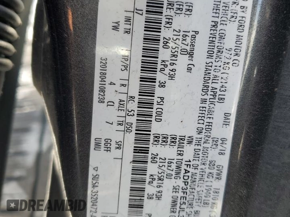 2018 Ford Focus SE с VIN 1FADP3FE5JL312063, выставлен на аукционе Copart как лот 53882065 с пробегом 82 743 миль миль и Списание • Salvage title. История ставок и продаж доступна на DreamBid. Изображение 13.