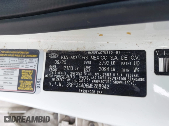2021 Kia Forte LXS с VIN 3KPF24AD6ME288942, выставлен на аукционе IAAI как лот 42315603 с пробегом 131 843 миль миль и . История ставок и продаж доступна на DreamBid. Изображение 9.
