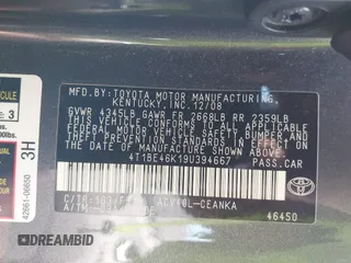 2009 Toyota Camry with VIN 4T1BE46K19U394667, listed as a IAAI auction lot 41543709 with Not Provided miles. Bid and sale history available at carsss.com. Image 9.