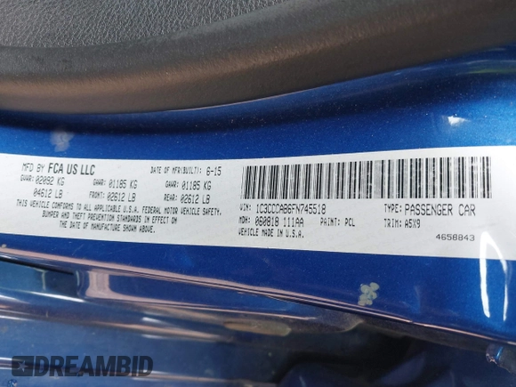 2015 Chrysler 200 Limited with VIN 1C3CCCAB6FN745518, listed as a IAAI auction lot 41941606 with 147,976 mi miles and . Bid and sale history available at DreamBid. Image 9.