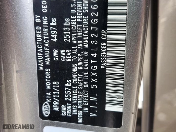 2018 Kia Optima LX with VIN 5XXGT4L32JG260953, listed as a Copart auction lot 46944115 with 75,729 mi miles and Salvage Title. Bid and sale history available at carsss.com. Image 12.