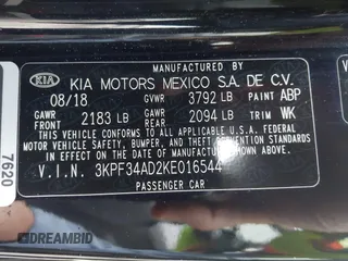 2019 Kia Forte S z VIN 3KPF34AD2KE016544, wystawiony jako IAAI lot #42254640 z przebiegiem 150 306 mil mil oraz . Historia ofert i sprzedaży dostępna na DreamBid. Obrazek 9.