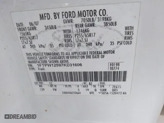 2007 Ford F-150 XLT with VIN 1FTPW12597KD31606, listed as a IAAI auction lot 41735597 with 196,934 mi miles. Bid and sale history available at carsss.com. Image 9.