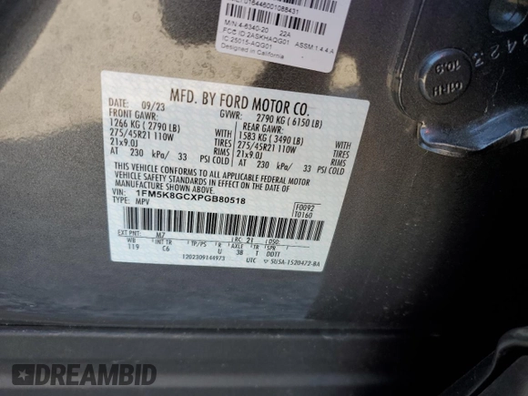 2023 Ford Explorer ST with VIN 1FM5K8GCXPGB80518, listed as a Copart auction lot 49319805 with 4,171 mi miles and Salvage Title. Bid and sale history available at carsss.com. Image 12.