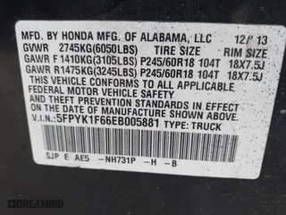 2014 Honda Ridgeline SE with VIN 5FPYK1F66EB005881, listed as a IAAI auction lot 41977349 with 184,567 mi miles. Bid and sale history available at carsss.com. Image 9.
