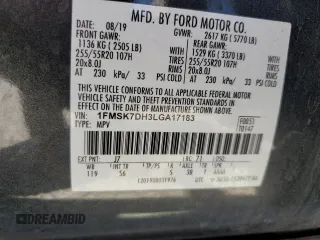 2020 Ford Explorer XLT with VIN 1FMSK7DH3LGA17183, listed as a Copart auction lot 55178045 with 84,140 mi miles and Salvage Title. Bid and sale history available at DreamBid. Image 13.