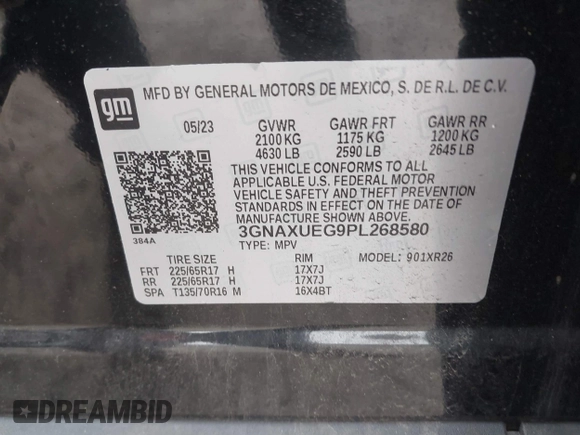 2023 Chevrolet Equinox LT with VIN 3GNAXUEG9PL268580, listed as a IAAI auction lot 42062217 with 30,306 mi miles and . Bid and sale history available at DreamBid. Image 9.