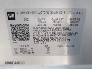 2021 Chevrolet Equinox LT with VIN 3GNAXTEV0MS160973, listed as a IAAI auction lot 42744936 with 142,456 mi miles and . Bid and sale history available at DreamBid. Image 9.