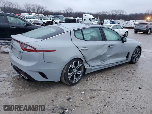 2021 Kia Stinger GT-Line with VIN KNAE15LA0M6091310, listed as a Copart auction lot 43359585 with 47,655 mi miles and Salvage Title. Bid and sale history available at DreamBid. Image 3.