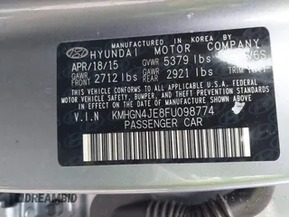 2015 Hyundai Genesis 3.8L with VIN KMHGN4JE8FU098774, listed as a IAAI auction lot 42069813 with 76,397 mi miles. Bid and sale history available at carsss.com. Image 9.