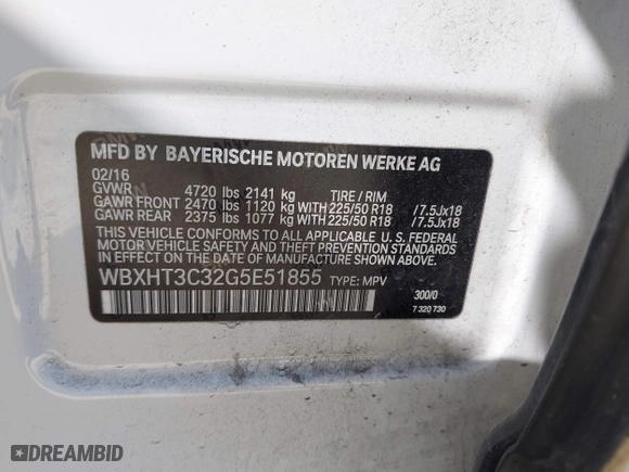 2016 BMW X1 xDrive28i with VIN WBXHT3C32G5E51855, listed as a IAAI auction lot 41634237 with 69,101 mi miles. Bid and sale history available at carsss.com. Image 9.