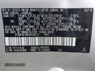 2014 Toyota RAV4 Limited with VIN 2T3DFREV9EW158431, listed as a IAAI auction lot 41771133 with 109,761 mi miles. Bid and sale history available at carsss.com. Image 9.