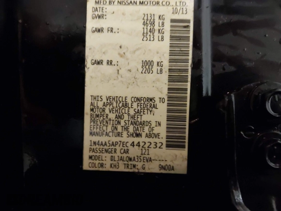 2014 Nissan Maxima S with VIN 1N4AA5AP7EC442232, listed as a IAAI auction lot 41712867 with 120,605 mi miles and . Bid and sale history available at DreamBid. Image 9.
