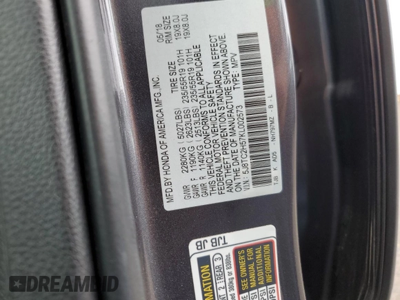 2019 Acura RDX w/Technology Pkg with VIN 5J8TC2H57KL002573, listed as a Copart auction lot 68311744 with 37,943 mi miles and Salvage Title. Bid and sale history available at carsss.com. Image 12.