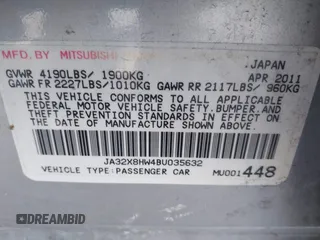2011 Mitsubishi Lancer GTS with VIN JA32X8HW4BU035632, listed as a IAAI auction lot 41680740 with 134,477 mi miles and . Bid and sale history available at carsss.com. Image 9.