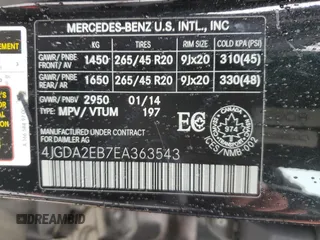 2014 Mercedes-Benz M 350 with VIN 4JGDA2EB7EA363543, listed as a Copart auction lot 53585855 with 168,940 mi miles and Salvage Title. Bid and sale history available at DreamBid. Image 13.