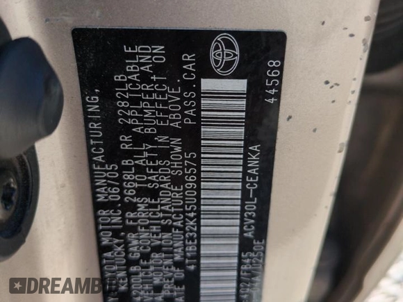 2005 Toyota Camry STD z VIN 4T1BE32K45U096575, wystawiony jako Copart lot #59634625 z przebiegiem 195 358 mil mil oraz Szkoda całkowita • Salvage title. Historia ofert i sprzedaży dostępna na DreamBid. Obrazek 12.