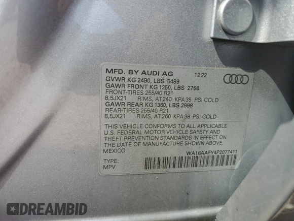 2023 Audi Q5 Sportback S line Prestige with VIN WA16AAFY4P2077411, listed as a Copart auction lot 65524644 with 12,065 mi miles and Salvage title. Bid and sale history available at DreamBid. Image 14.