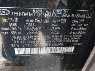 2020 Hyundai Santa Fe Limited with VIN 5NMS5CAA5LH220340, listed as a IAAI auction lot 41620833 with 81,790 mi miles. Bid and sale history available at carsss.com. Image 9.