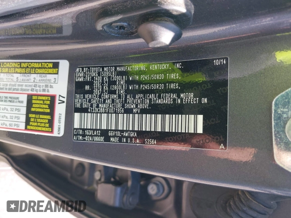 2015 Toyota Venza XLE with VIN 4T3ZK3BB1FU071956, listed as a IAAI auction lot 42030099 with 157,434 mi miles. Bid and sale history available at carsss.com. Image 9.